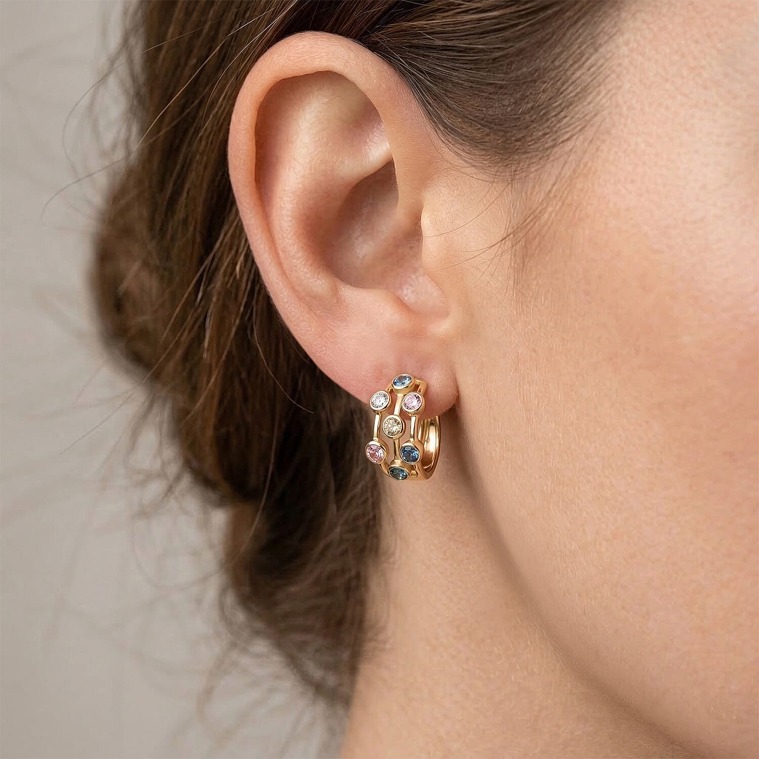 The Effervescent Watercolour Diamond Bubble Earrings Set with 2.00cts of Si Clarity Lab Grown Yellow, Pink, White, Green & Blue Diamonds